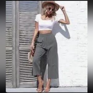 Democracy Weekend Green Crop Pants XL Wide Leg Elastic Waist Drawstring NEW